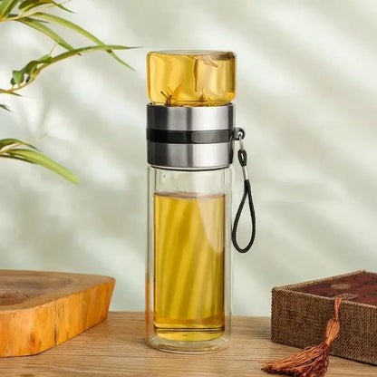 Modern double layer glass tea infuser bottle kitchen tumbler set