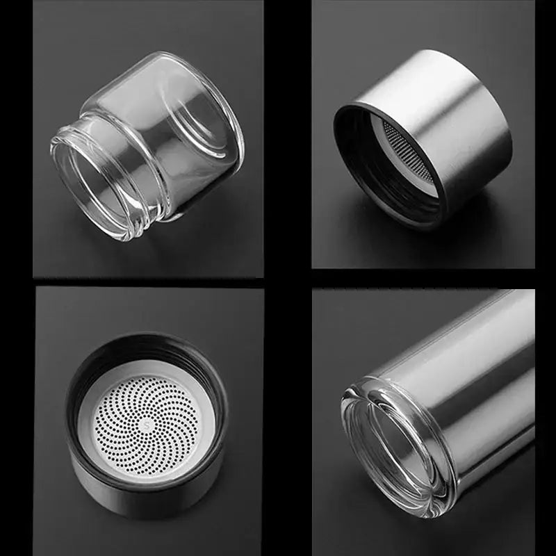 Modern double layer glass tea infuser bottle kitchen tumbler set