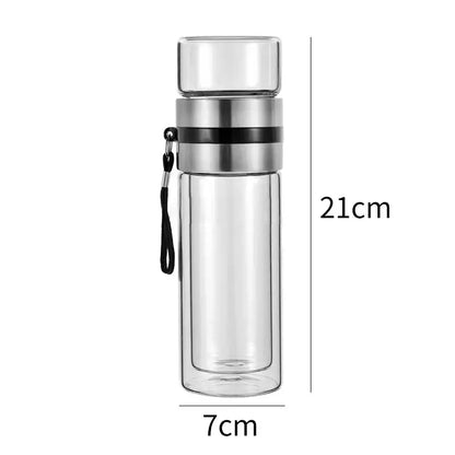 Modern double layer glass tea infuser bottle kitchen tumbler set