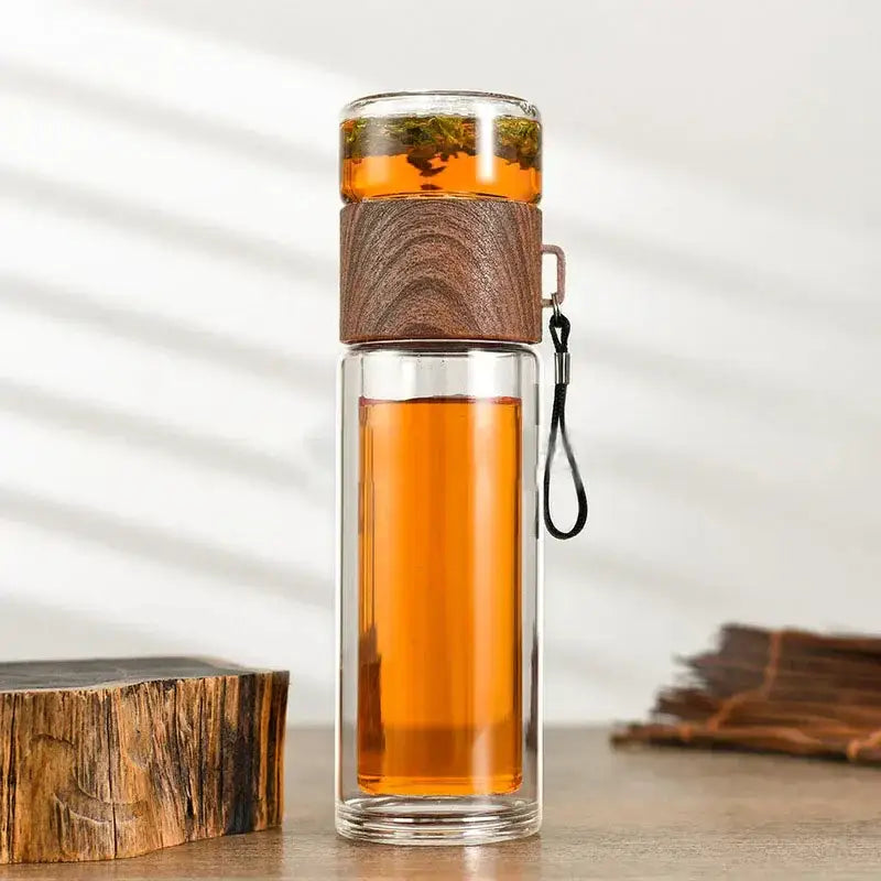 Modern double layer glass tea infuser bottle kitchen tumbler set