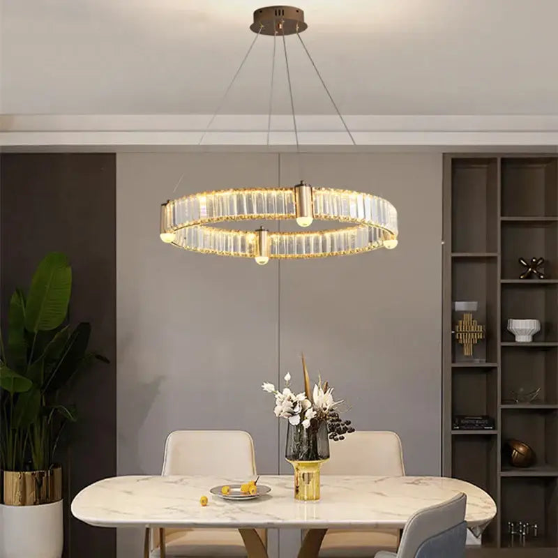Modern double ring crystal ceiling chandelier living room light