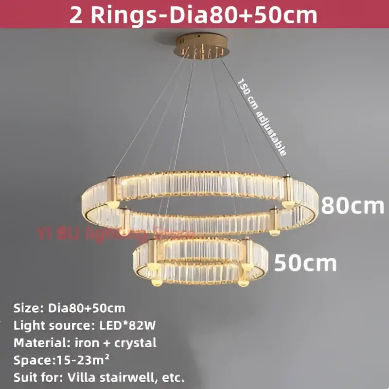 Modern double ring crystal ceiling chandelier living room light