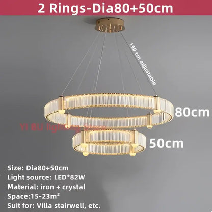 Modern double ring crystal ceiling chandelier living room light
