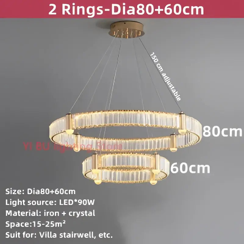 Modern double ring crystal ceiling chandelier living room light