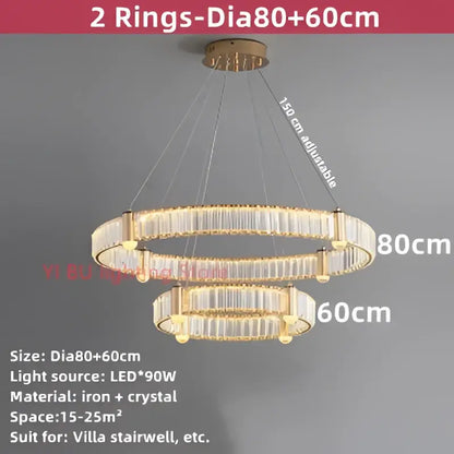 Modern double ring crystal ceiling chandelier living room light