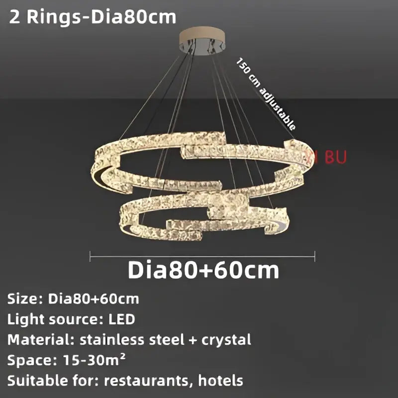 Modern double ring crystal ceiling chandelier living room