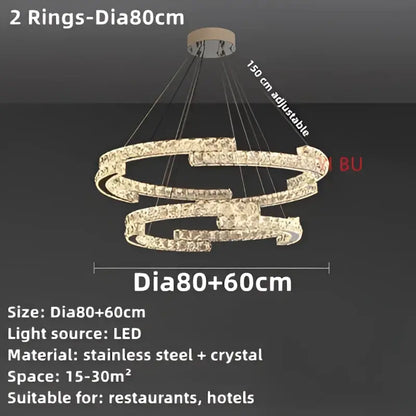 Modern double ring crystal ceiling chandelier living room