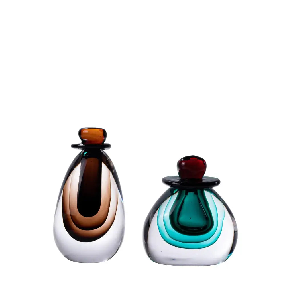 Modern double stained glass vase amber & clear living room terrarium