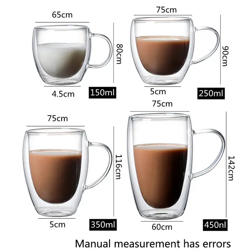 Modern double wall glass coffee cup set kitchen espresso mugs