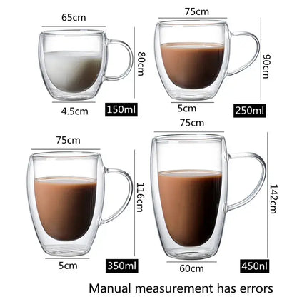 Modern double wall glass coffee cup set kitchen espresso mugs