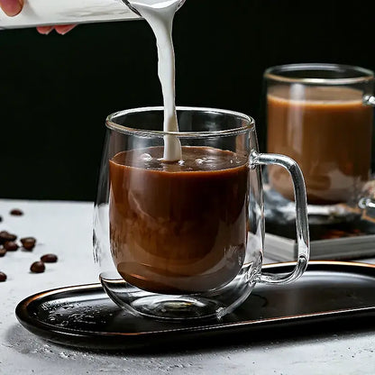 Modern double wall glass coffee cup set kitchen espresso mugs
