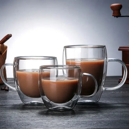 Modern double wall glass coffee cup set kitchen espresso mugs
