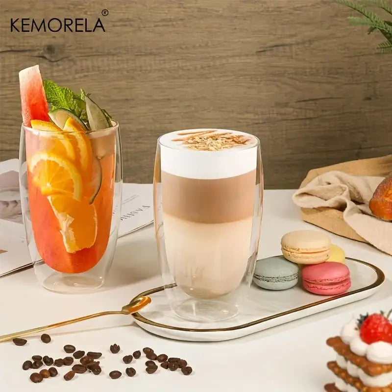 Modern double wall glass coffee mugs kitchen insulated tumbler set