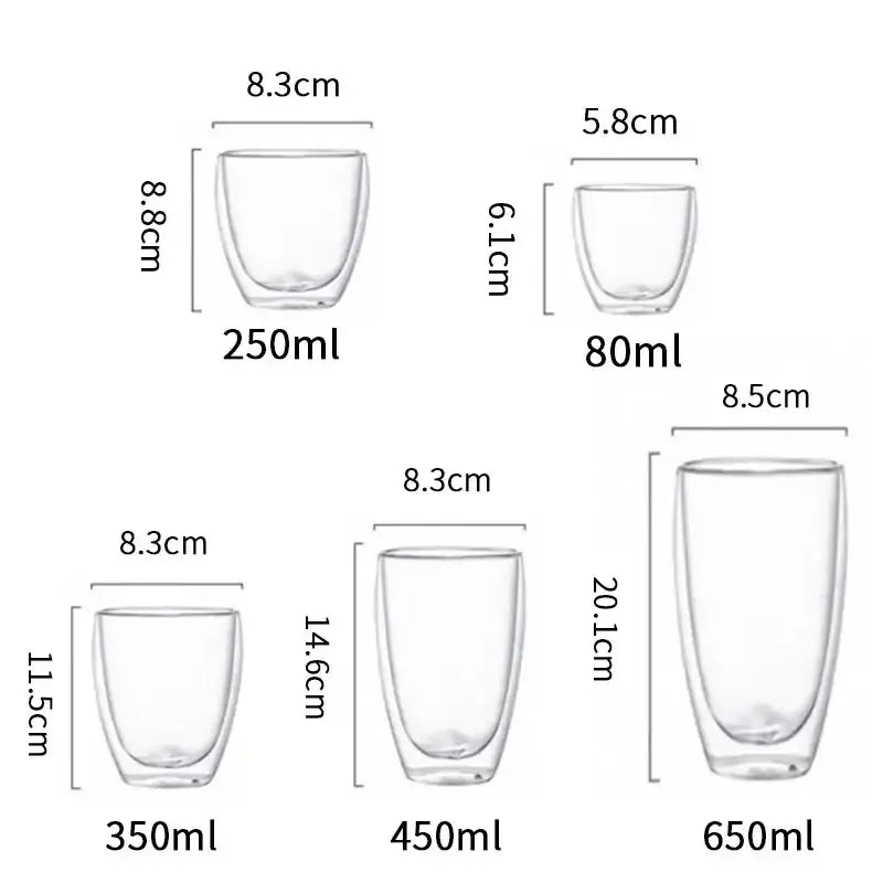 Modern double wall glass coffee mugs kitchen insulated tumbler set