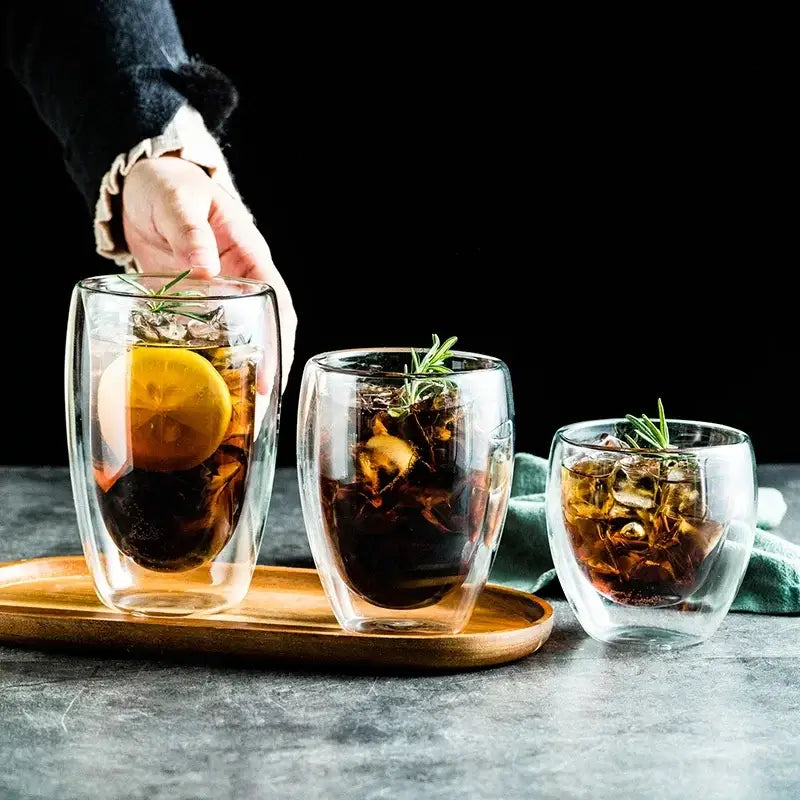 Modern double wall glass coffee mugs kitchen insulated tumbler set