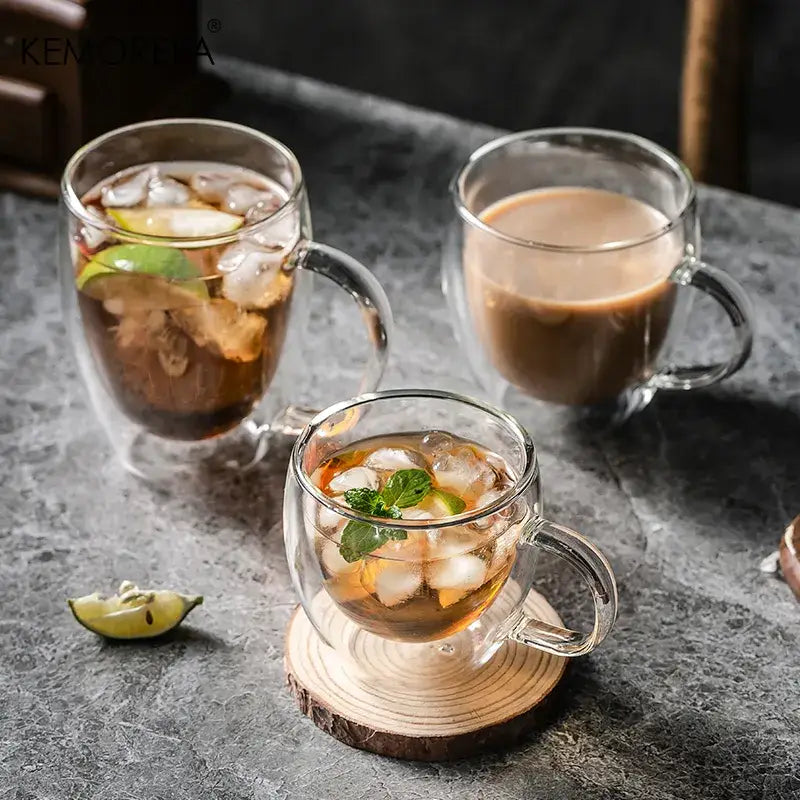 Modern double walled transparent glass cup – kitchen and dining room