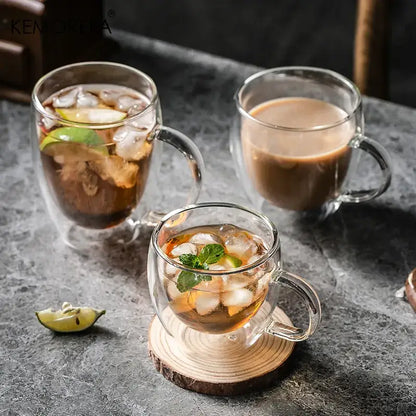 Modern double walled transparent glass cup – kitchen and dining room