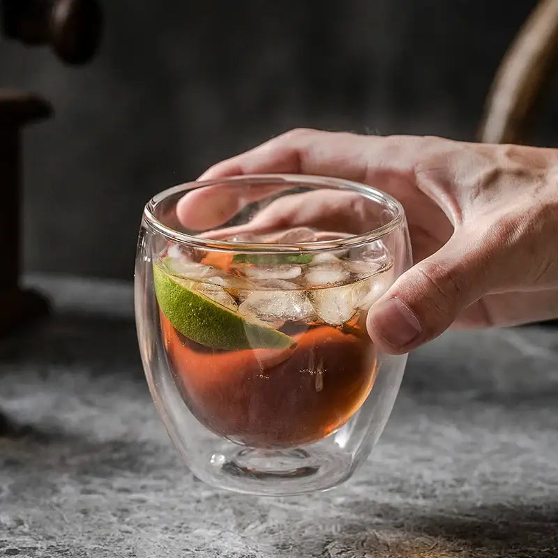 Modern double walled transparent glass cup – kitchen and dining room