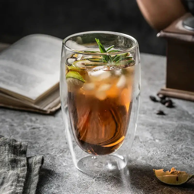 Modern double walled transparent glass cup – kitchen and dining room