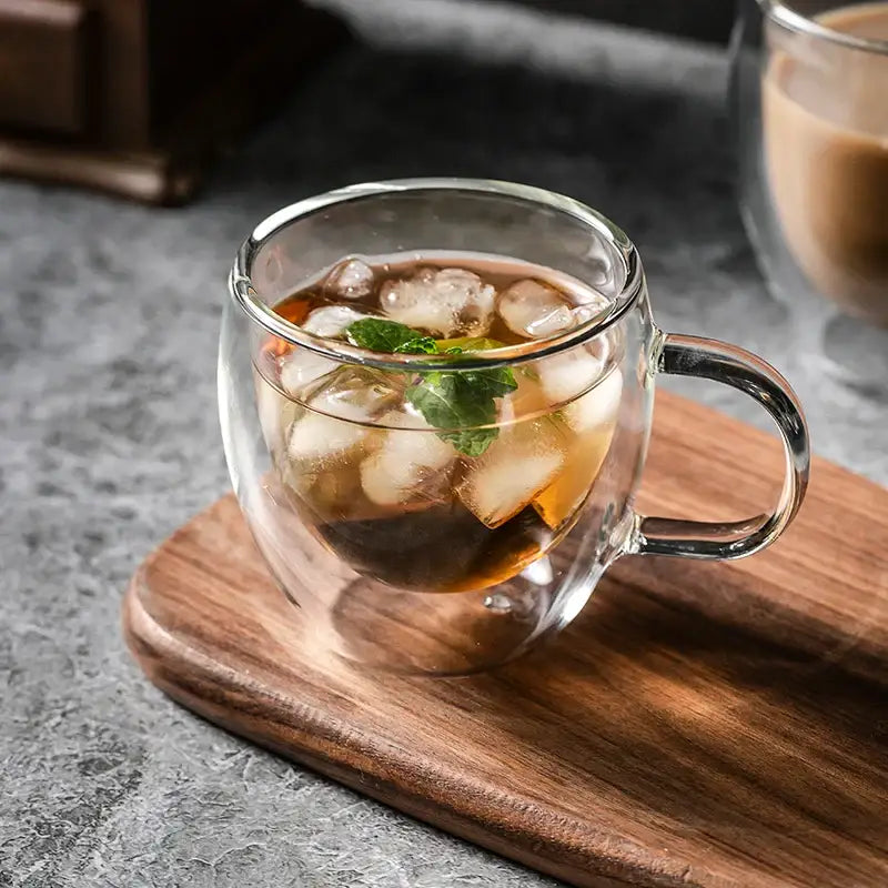 Modern double walled transparent glass cup – kitchen and dining room