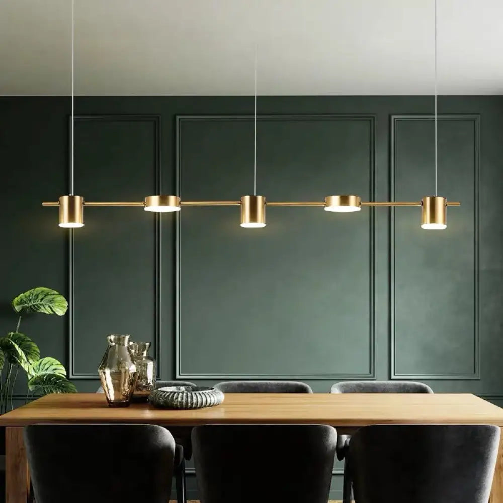 DecorBites™ Modern Drum Aluminum Island Pendant Ceiling Light Fixture in Black/Gold with Warm/White Lighting, 3/5-Head Design