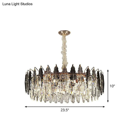 DecorBites™ Modern Drum Pendant Light with Clear K9 Crystal - 9 Head Island Lighting for Living Room