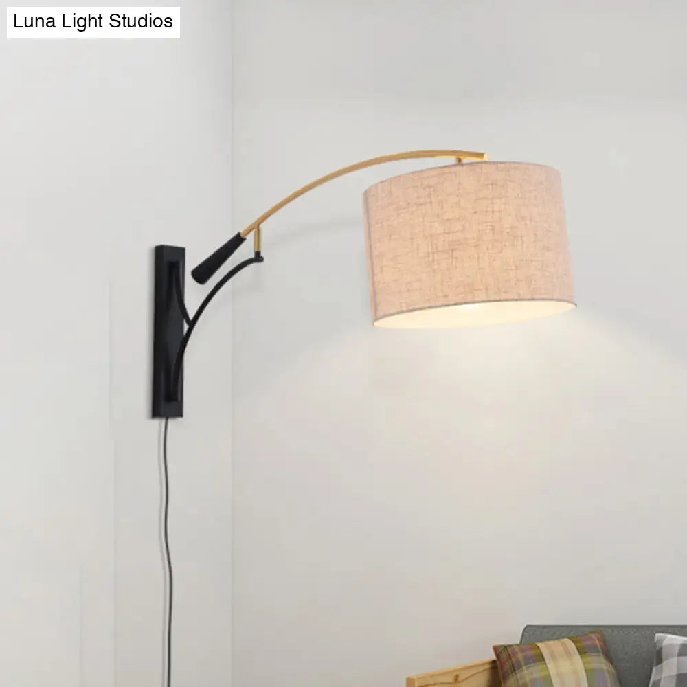 DecorBites™ Modern Drum Shade Wall Lamp - 1 Head Fabric Wall Lighting for Bedroom in Flaxen/Coffee