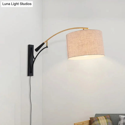 DecorBites™ Modern Drum Shade Wall Lamp - 1 Head Fabric Wall Lighting for Bedroom in Flaxen/Coffee
