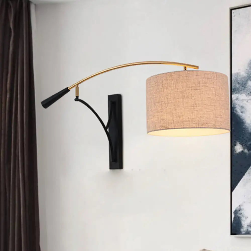 DecorBites™ Modern Drum Shade Wall Lamp - 1 Head Fabric Wall Lighting for Bedroom in Flaxen/Coffee