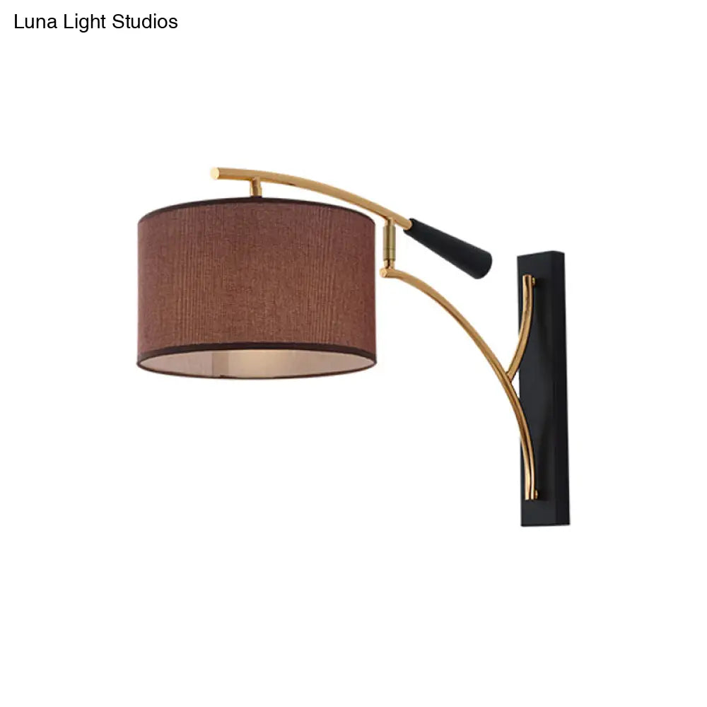 DecorBites™ Modern Drum Shade Wall Lamp - 1 Head Fabric Wall Lighting for Bedroom in Flaxen/Coffee