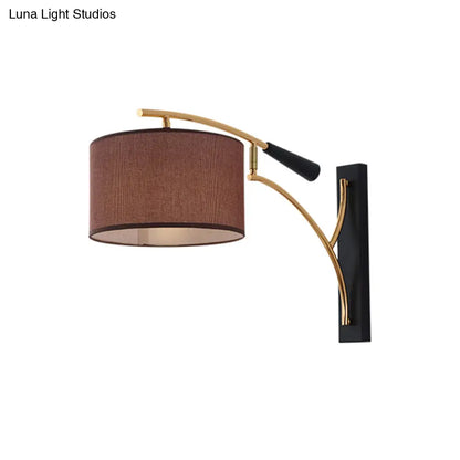 DecorBites™ Modern Drum Shade Wall Lamp - 1 Head Fabric Wall Lighting for Bedroom in Flaxen/Coffee