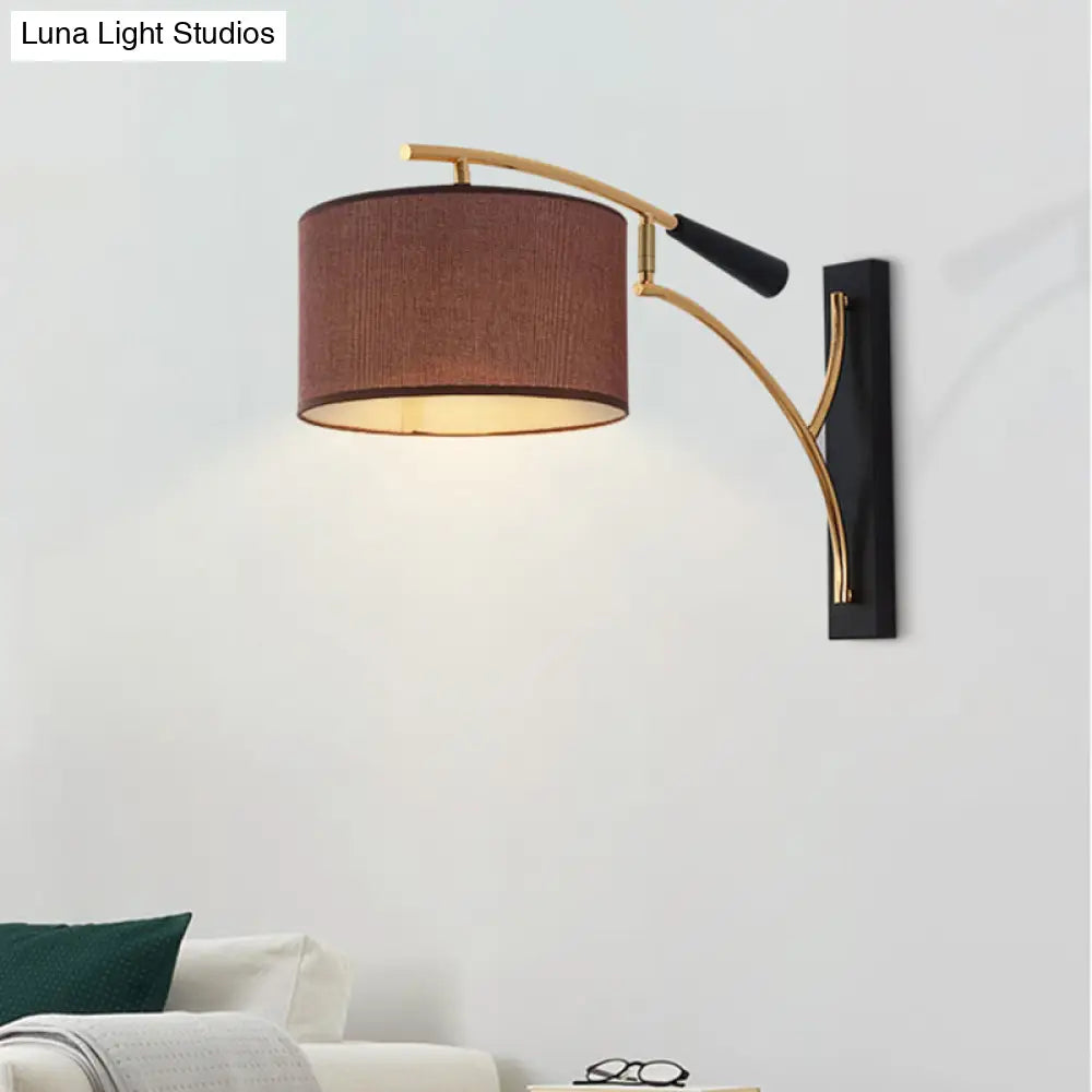 DecorBites™ Modern Drum Shade Wall Lamp - 1 Head Fabric Wall Lighting for Bedroom in Flaxen/Coffee
