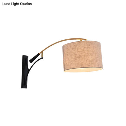DecorBites™ Modern Drum Shade Wall Lamp - 1 Head Fabric Wall Lighting for Bedroom in Flaxen/Coffee