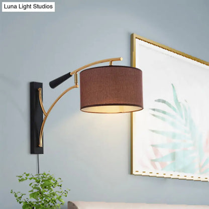 DecorBites™ Modern Drum Shade Wall Lamp - 1 Head Fabric Wall Lighting for Bedroom in Flaxen/Coffee