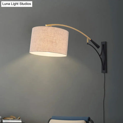 DecorBites™ Modern Drum Shade Wall Lamp - 1 Head Fabric Wall Lighting for Bedroom in Flaxen/Coffee