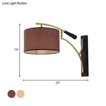 DecorBites™ Modern Drum Shade Wall Lamp - 1 Head Fabric Wall Lighting for Bedroom in Flaxen/Coffee