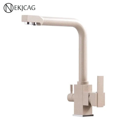 Modern dual outlet gold kitchen faucet with purified water outlet