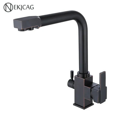 Modern dual outlet gold kitchen faucet with purified water outlet