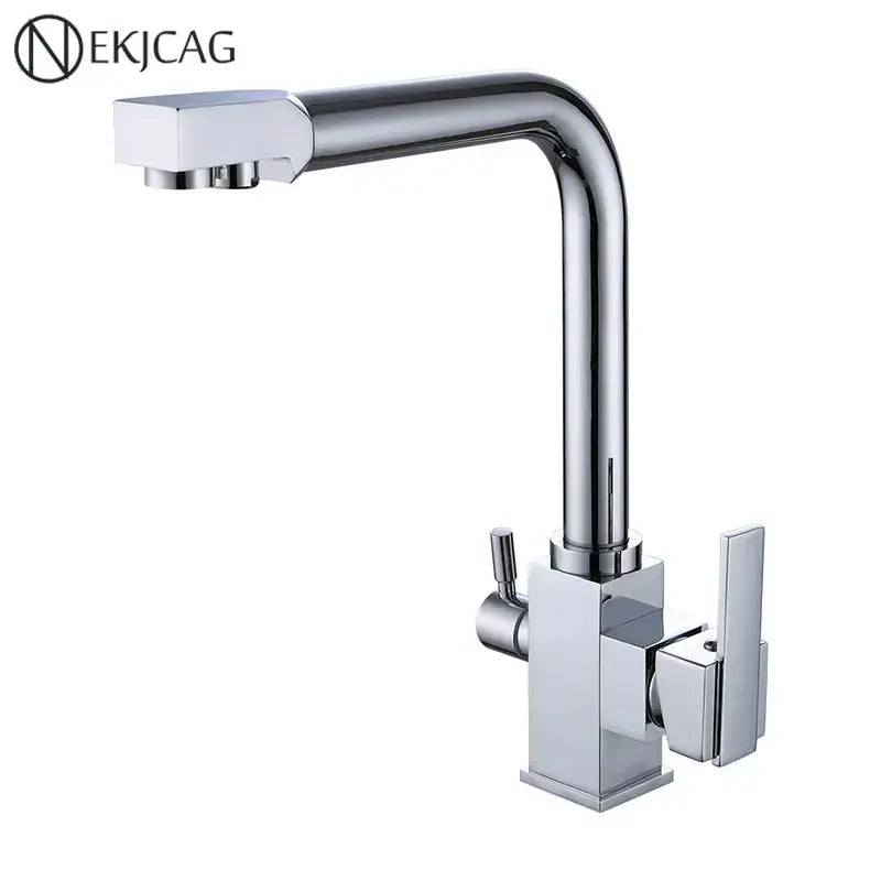 Modern dual outlet gold kitchen faucet with purified water outlet