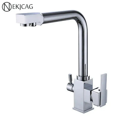 Modern dual outlet gold kitchen faucet with purified water outlet