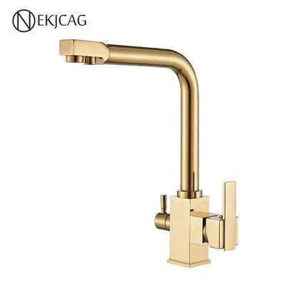 Modern dual outlet gold kitchen faucet with purified water outlet
