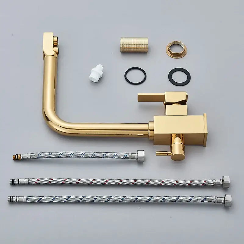 Modern dual outlet gold kitchen faucet with purified water outlet