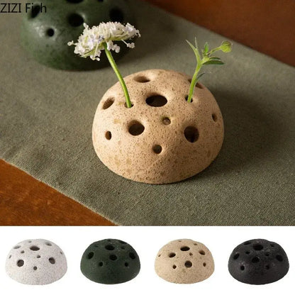 Modern earthy lotus seedpod ceramic incense burner living room decor