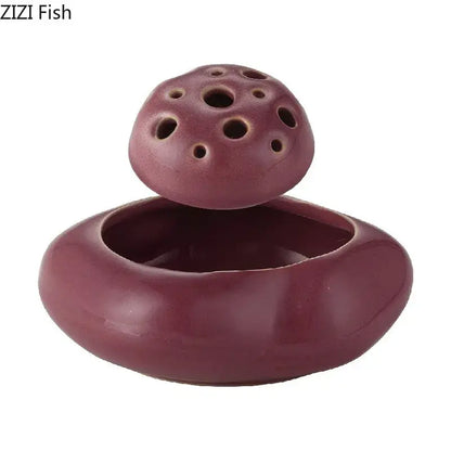 Modern earthy lotus seedpod ceramic incense burner living room decor