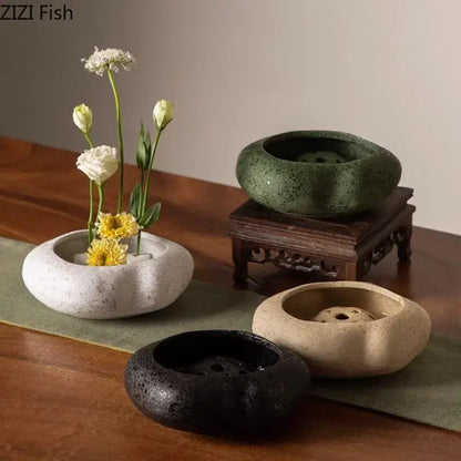 Modern earthy lotus seedpod ceramic incense burner living room decor