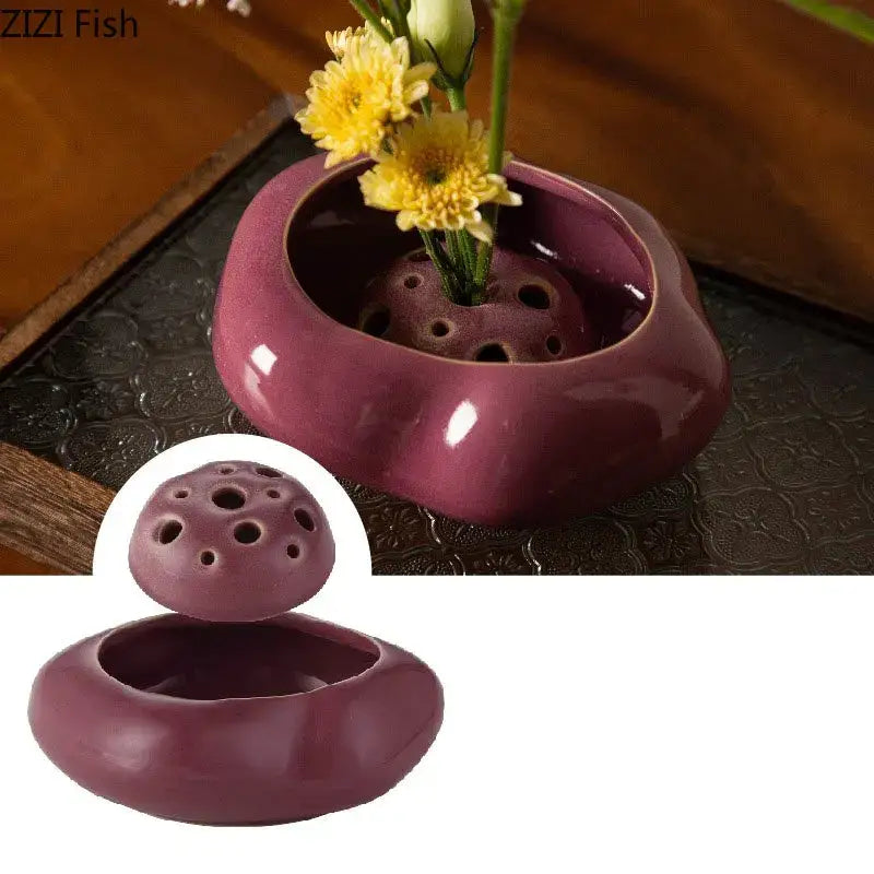 Modern earthy lotus seedpod ceramic incense burner living room decor