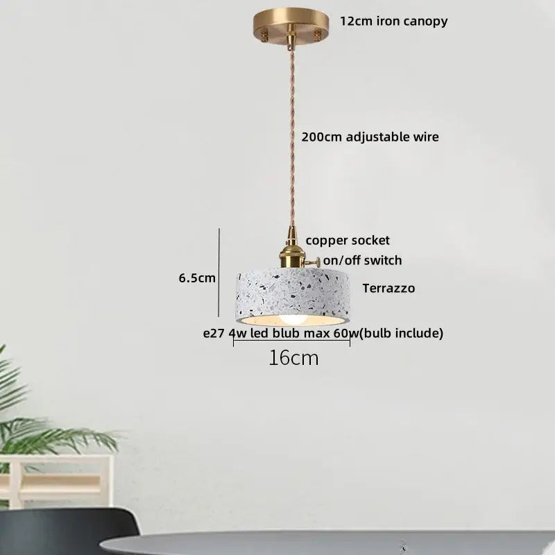 Modern earthy terrazzo stone led pendant light set for dining room