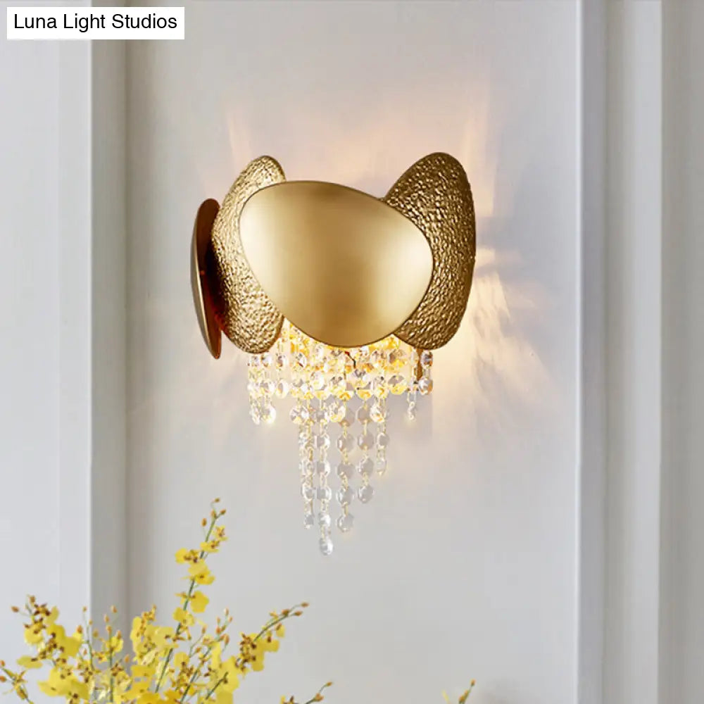 DecorBites™ Modern Egg Shaped Wall Mount Light with 2 Metal Lights - Golden Sconce Lighting, Clear Crystal Draping