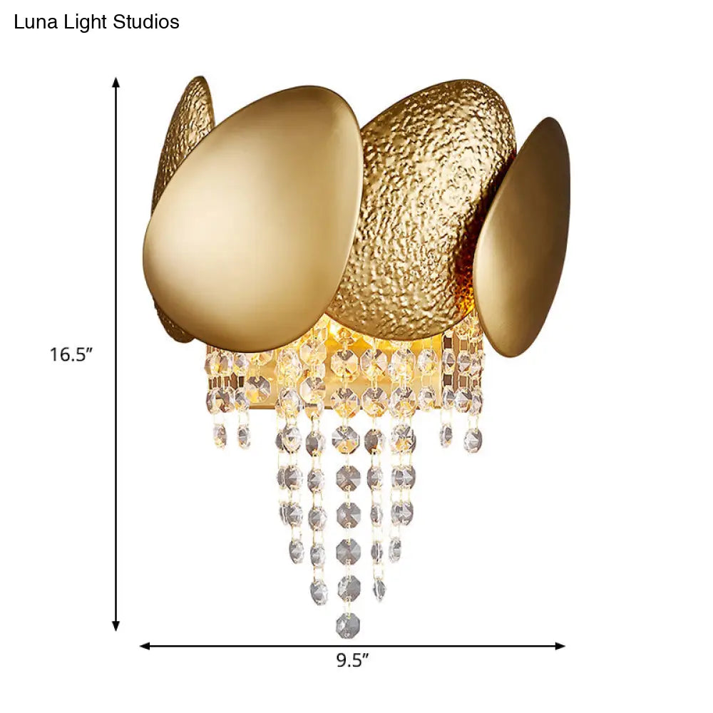 DecorBites™ Modern Egg Shaped Wall Mount Light with 2 Metal Lights - Golden Sconce Lighting, Clear Crystal Draping