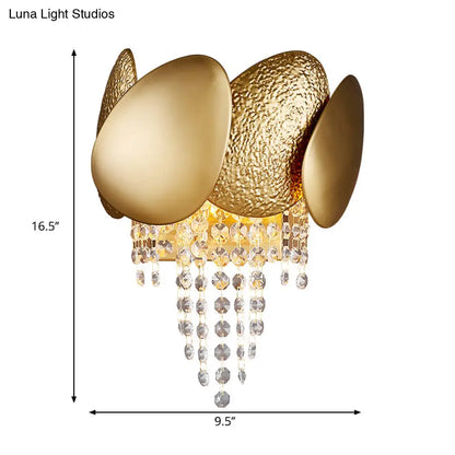 DecorBites™ Modern Egg Shaped Wall Mount Light with 2 Metal Lights - Golden Sconce Lighting, Clear Crystal Draping